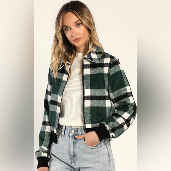 |Lulus| |XS| Green Plaid Bomber Jacket| - Picture 1 of 2